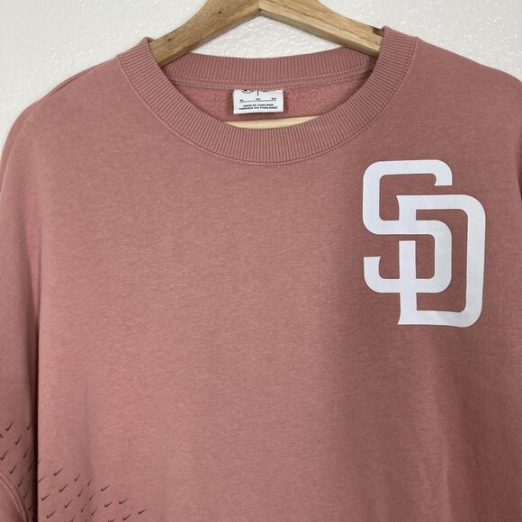San Diego Padres Sweatshirt Womens XL Pink MLB Baseball Nike Swoosh Sleeve Crop - Picture 4 of 16
